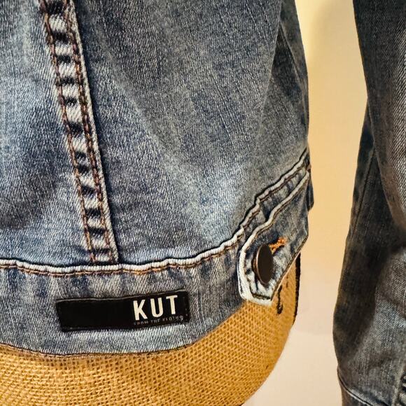 Kut from the Kloth Denim Blue Amelia Empathetic Medium Wash Jean Jacket Medium - Picture 7 of 15